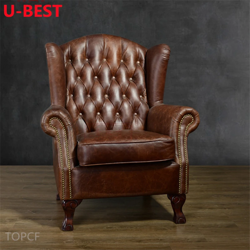 U-Best Antique Leather Club Chesterfield Lounge Sofa Chair Hotel Armchair Modern Classic Furniture