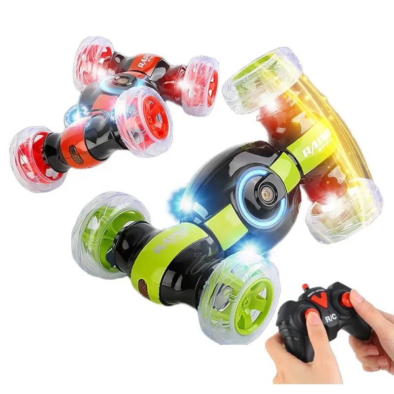 Double sided spinning car 360 rolling twister with colorful lights music remote control stunt rc dancing car