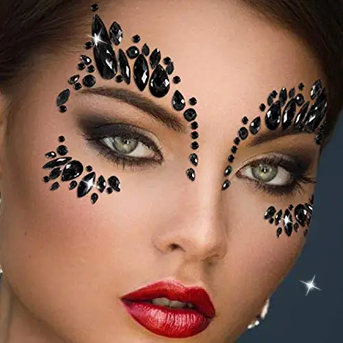 Factory Face Jewels Tattoo Rhinestone Shiny Black Diamond Sticker Rave Crystals Eyes Body Sticker for Festival Decoration