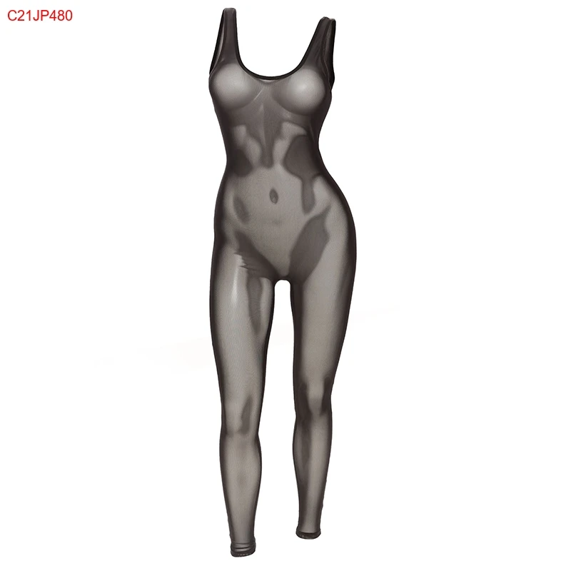 YIXIN Sexy See Through Streetwear Sleeveless Solid Color High Elastic Bodycon Jumpsuit Women Casual