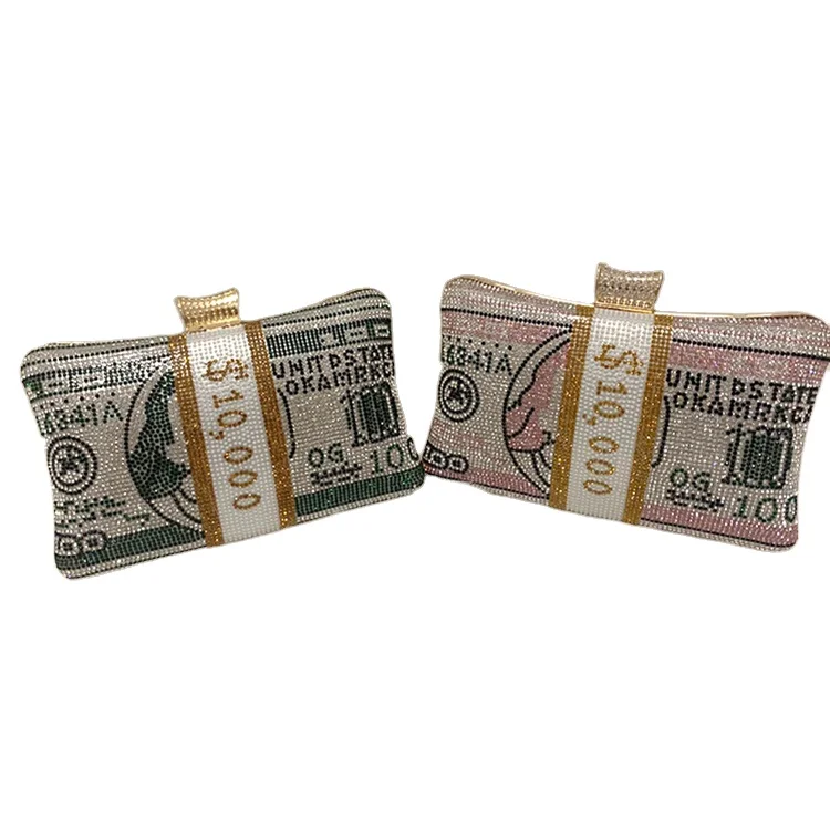 Stylish Shiny Dollar Clutch Purse Ladies Sling Rhinestone Evening Bag