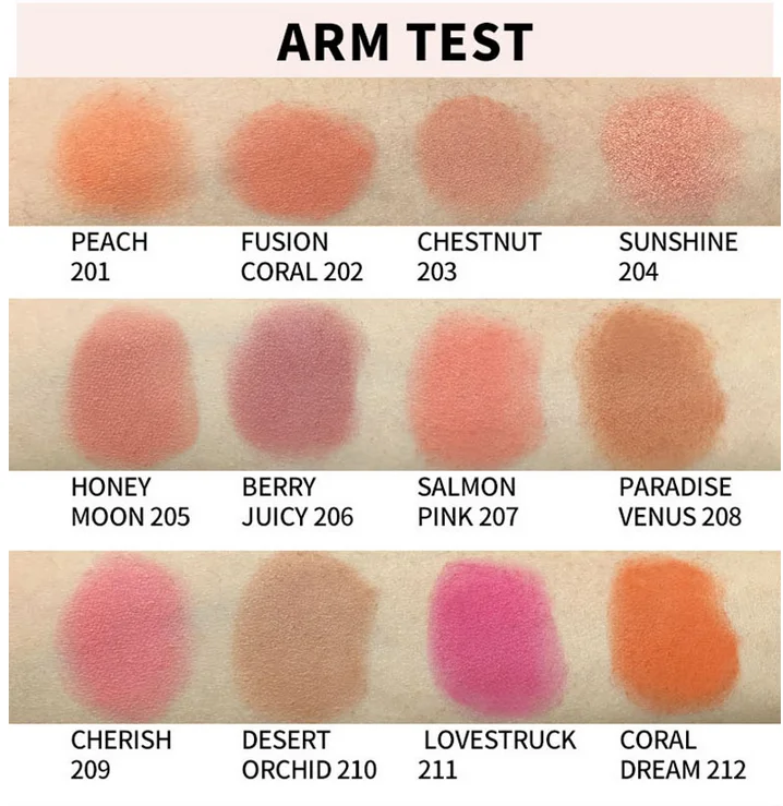 Best Quality Oem 12 Colors Wholesale Small Quantity No Logo Pigmented Waterproof Makeup Private Label Blush Powder