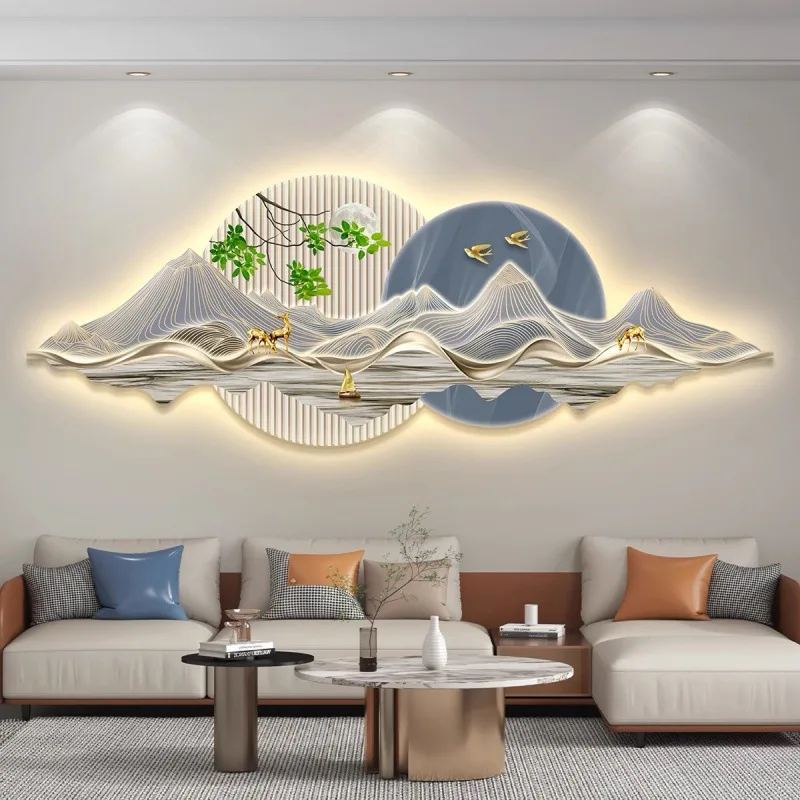 New Chinese Led Light Decoration Painting Modern Light Luxury Landscape Wall Art Sofa Background Living Room Wall Painting