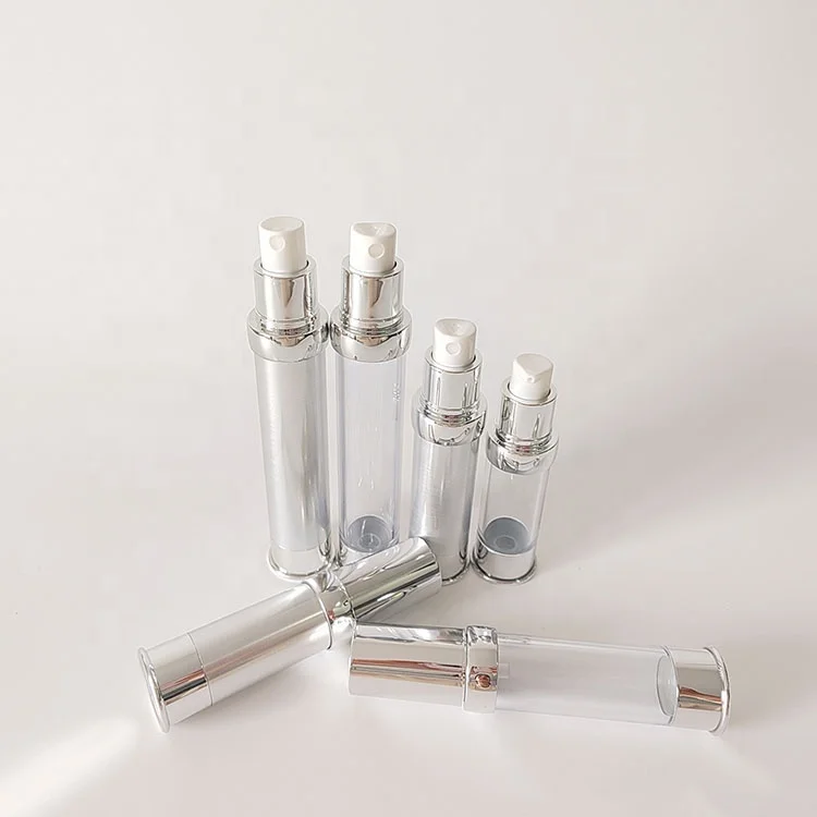 Wholesale Luxury 1oz 30ml Silver Airless Emulsion Pump Head Plastic Bottle Cosmetic Package Container