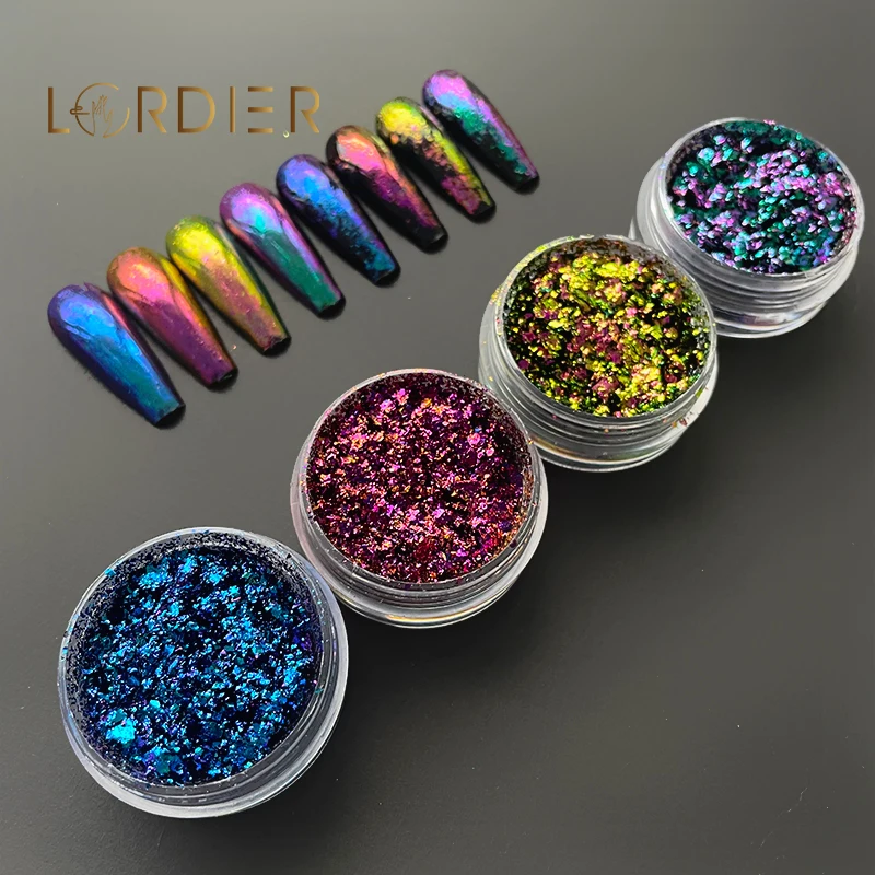 0.2G Chameleon Flakes Nail Glitter Sequins Mirror Chrome Pigment Flakes Nail Art Irregular Powder Nail Flake