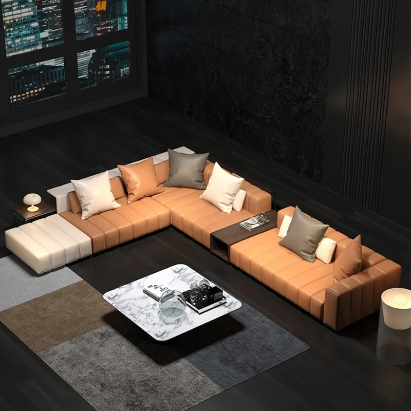 Итальянский современный минималистский кожаный диван большой размер гостиничная Гостиная высокого класса сочетание угловых ключей для пианино простой дизайн
