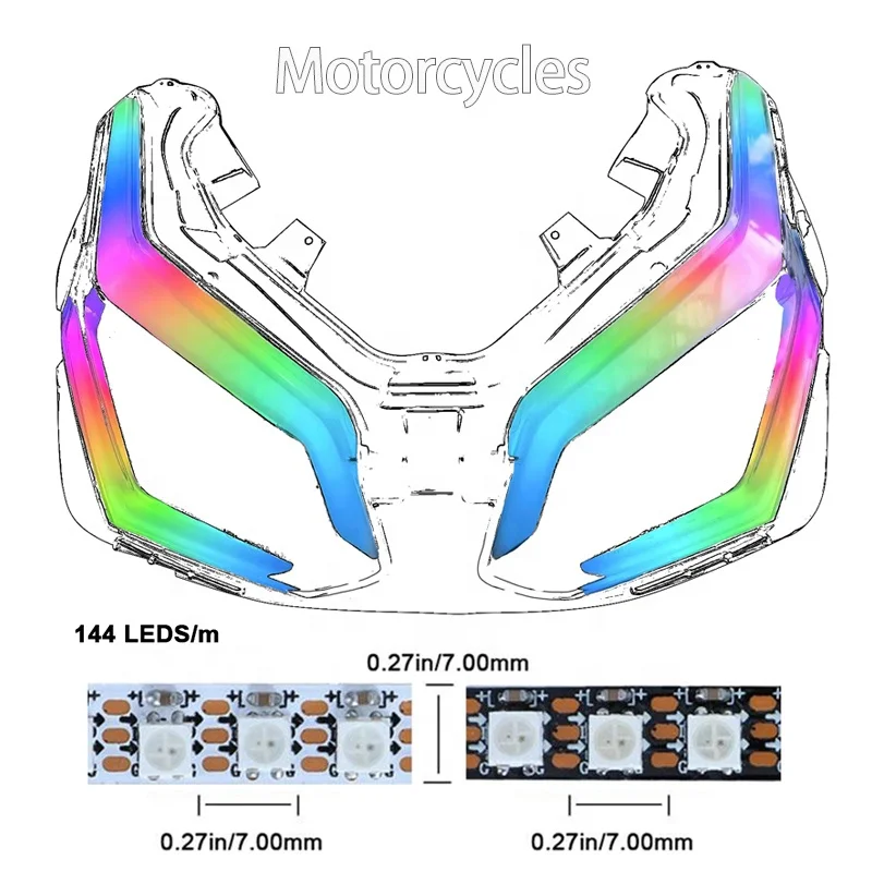 Motorbike DC5V 144 LEDs 7MM PCB WS2812B Flexible Waterproof RGBIC LED Strip Light for Motorcycles Decor