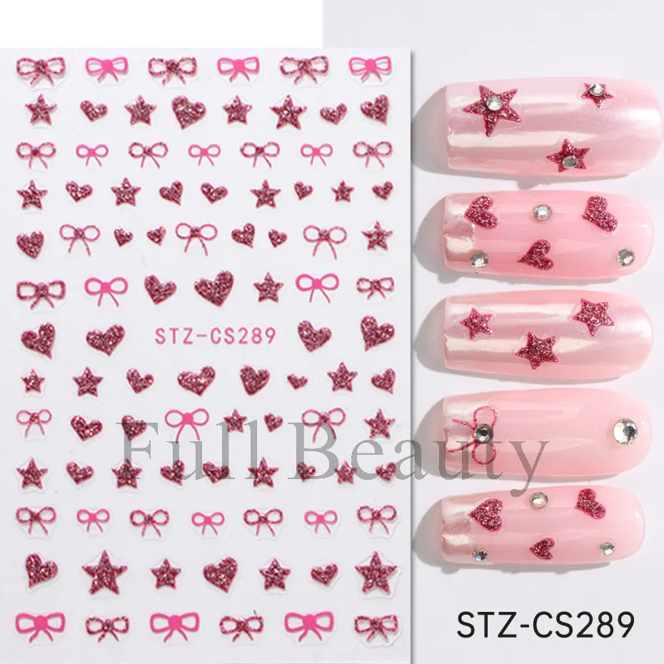 Hot selling STZ red heart love rose flower fake nails stickers accessory nail design valentines