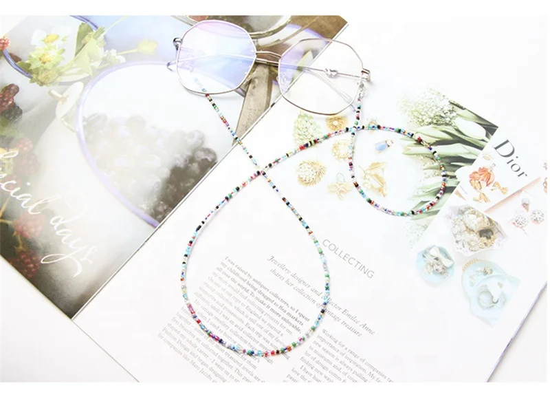  Metal glasses chain with small beads silicone