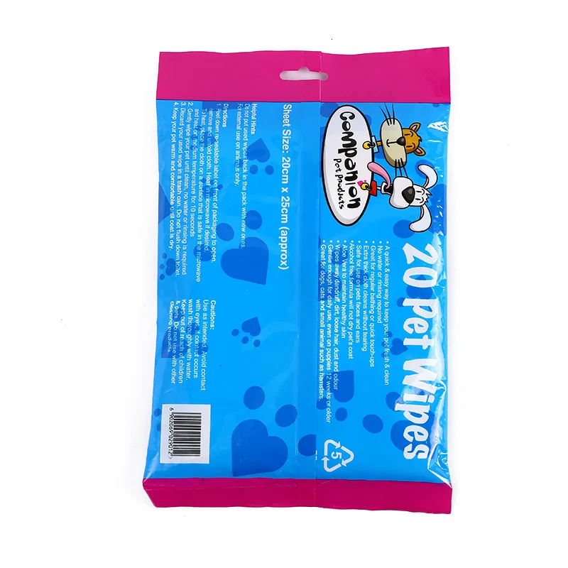 
20 pcs travel biodegradable pet wipes for houseplants 