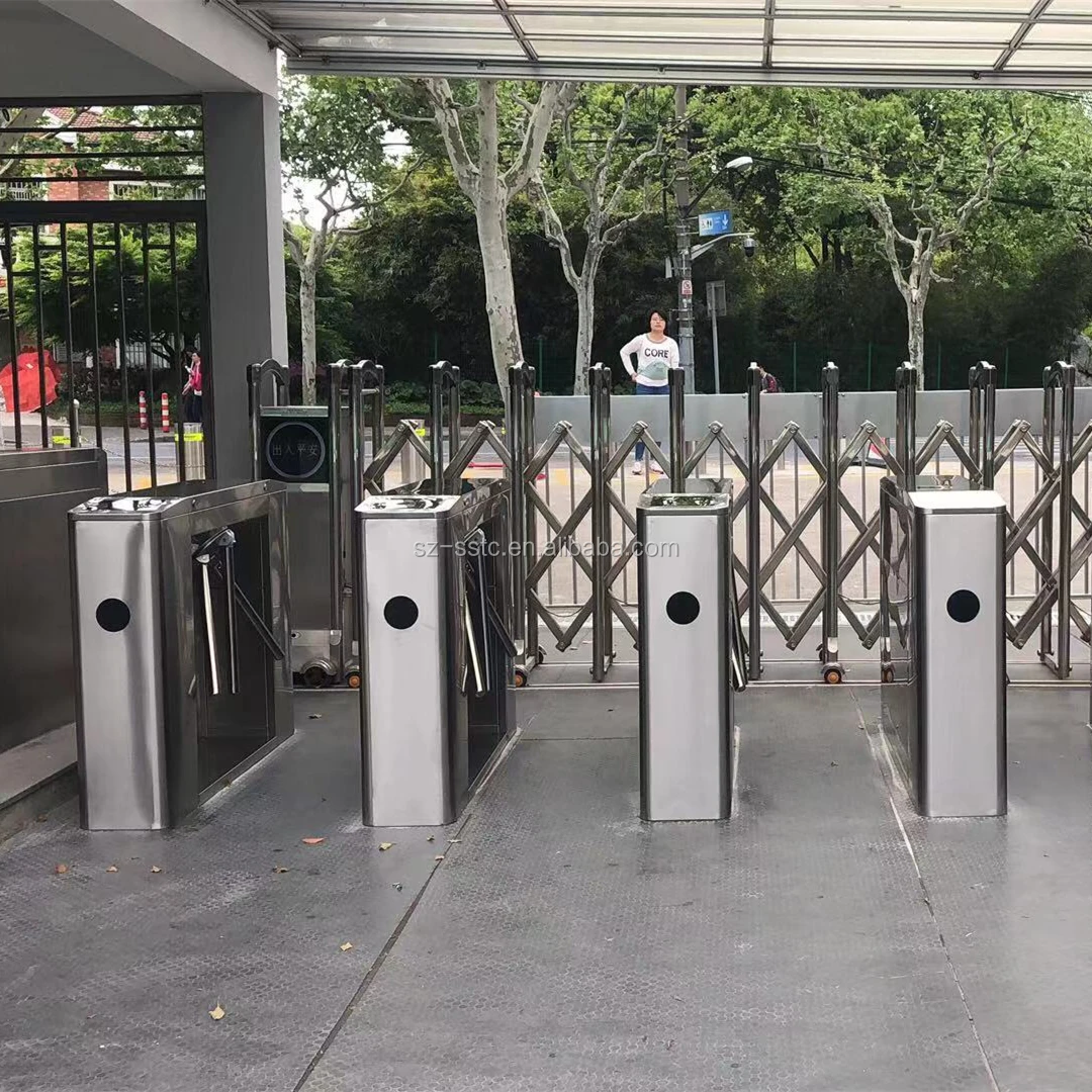 Electronic steel gate design enter and exit supermarket entrance price tripod turnstile with smart control system