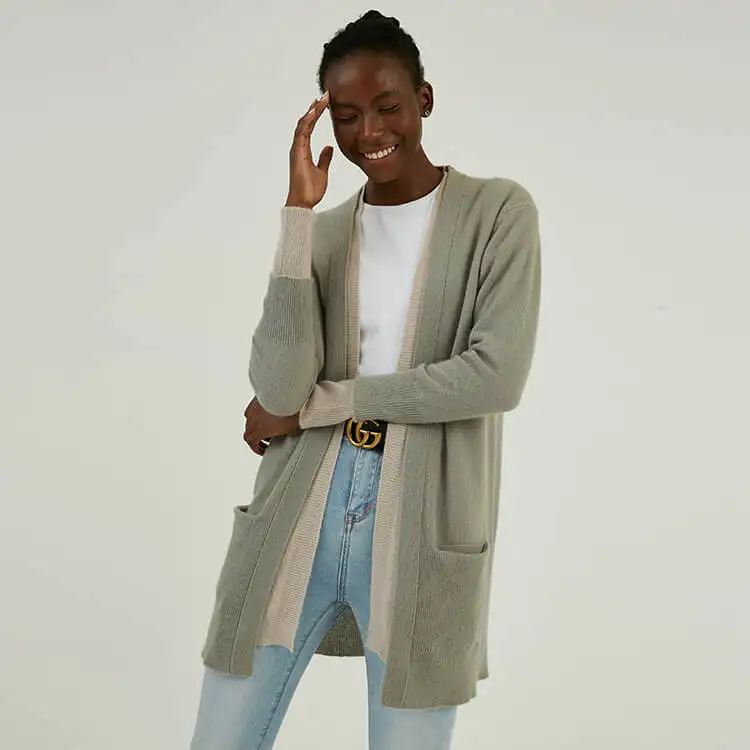 Women Knitwear Manufacturer 100% Cashmere Custom Knit Long Sweater Cardigan Coat For Women