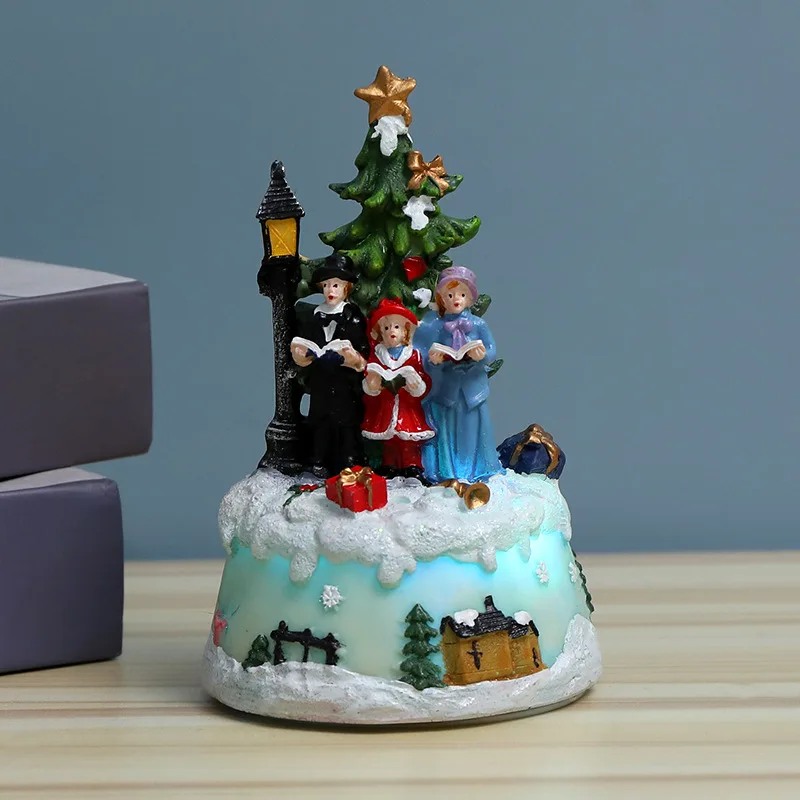 
2021 new Christmas music luminous cabin colorful flashing resin crafts ornaments European Christmas decorations gifts 