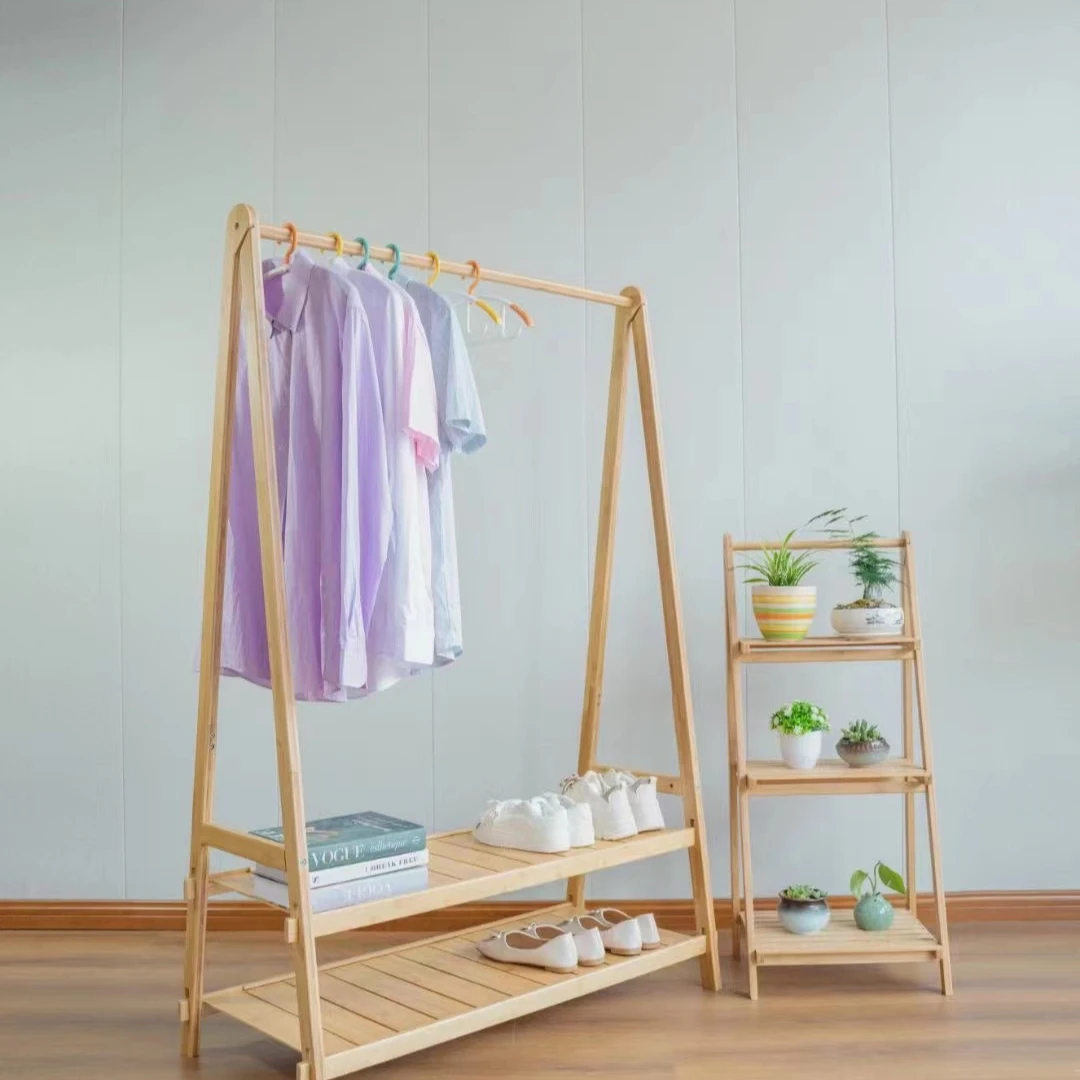 Современная бамбуковая деревянная стойка для хранения сушилок одежды полка шляп с вешалкой складная двойная гостиной