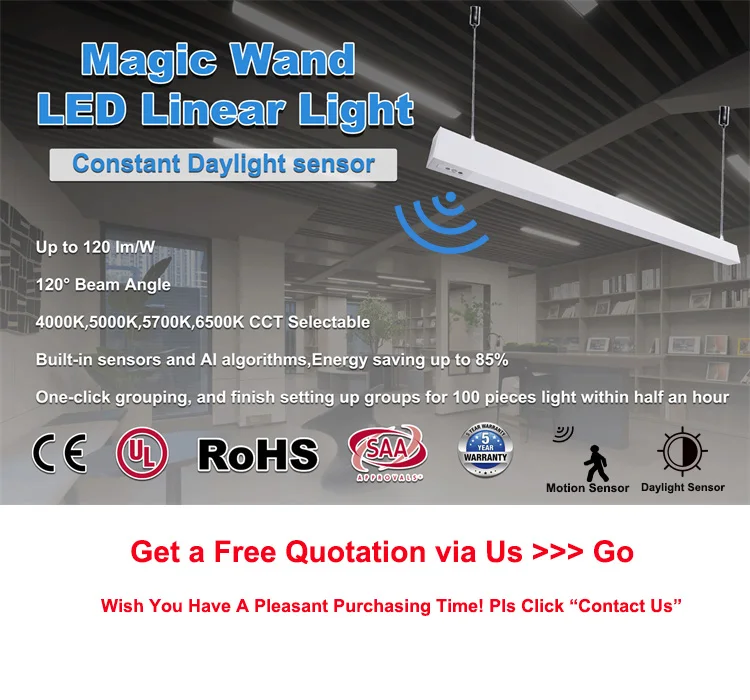 20W/36W/40W Motion Sensor Linear Light Supermarket Slim Dimming Fixture Warehouse Strip Suspended Linkable Led Linear Lights
