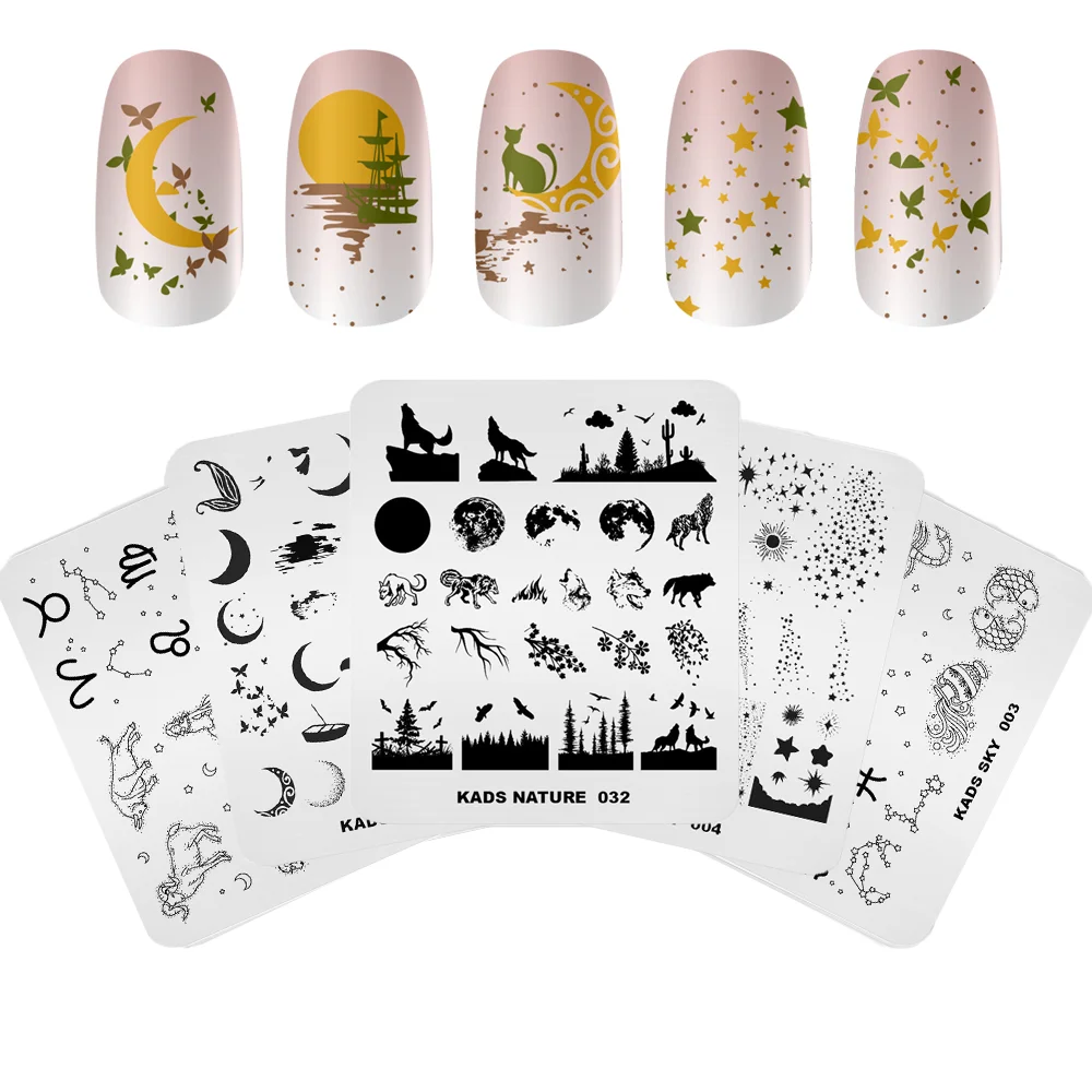 KADS Nail Stamping Templates Sun Moon Stars Pattern Design Stainless Steel Nail Stamping Plate