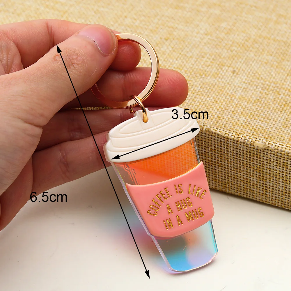 personalized acrylic mini coffee cup keychain custom shape keychain