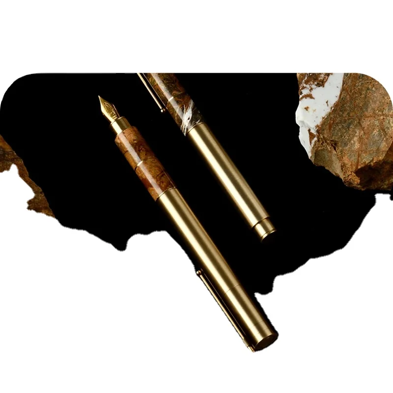 Super Quality Customized Logo Rain Forest Brown Marble Gift Pens For Men