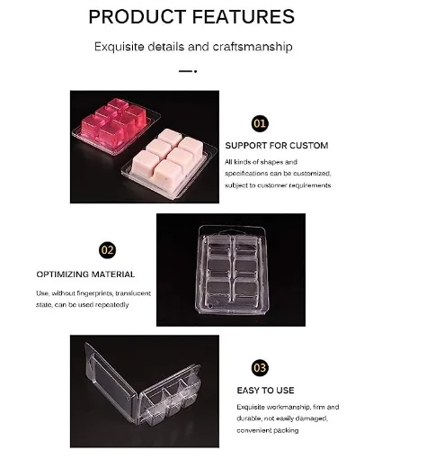 Wax Melt Packaging Molds 60 Pcs 6 Cavity Reusable Clear Plastic Clamshell Mould Cube Tray Clamshells for DIY Making Candle Soap