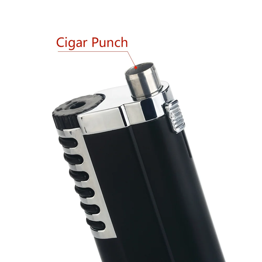 Metal custom inflatable torch lighter triple jet flame cigar lighter with cigar knife/refillable butane gas lighter