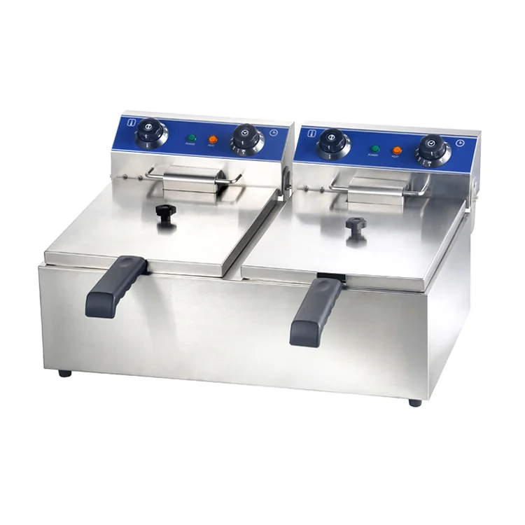 10L+10L 2 Tank Temperature Control Luxury Automatic Electric Deep Chips Fryer With Basket Lifter Wholesale