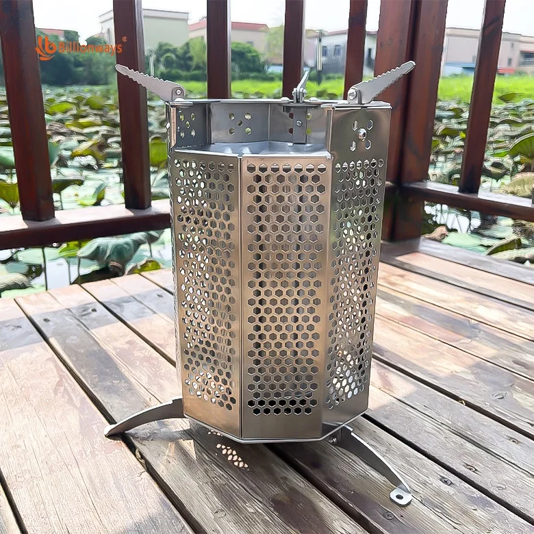 Factory Direct Portable Barbecue Windproof Wood Burning Stoves Stainless Steel Outdoor Camping Picnic Charcoal bbq Grill