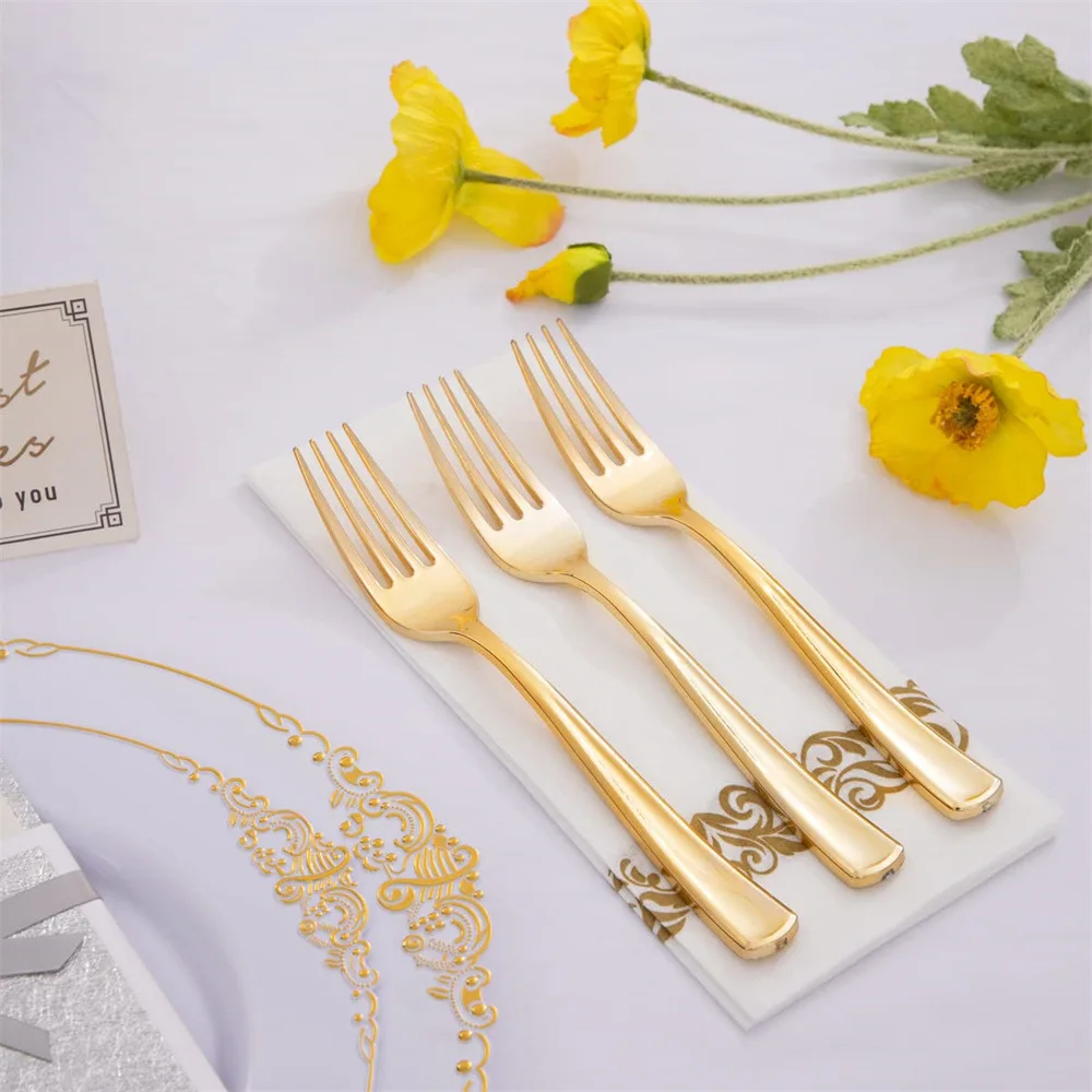 silver gold table plastic spoon and forks knives disposable set for wedding party