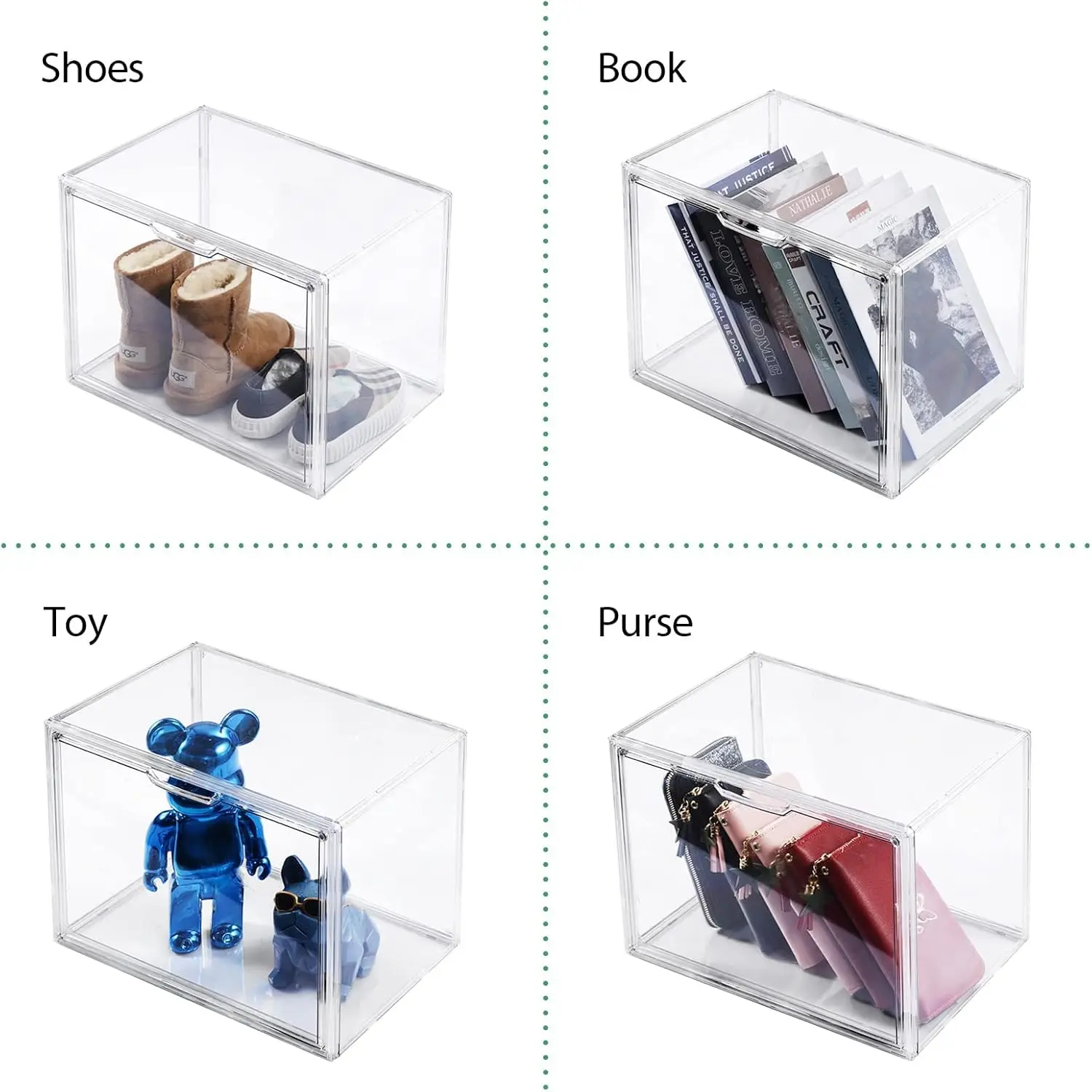 XJH Large Size Clear Stackable Storage Bins Closet Organizers and Storage Acrylic Display Case with Magnetic Lid