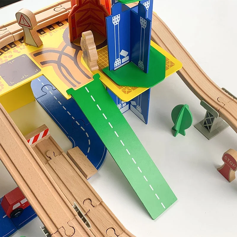 Table Children Train Railway Classic Wood Mini Track for Kids Wooden Model Set Train Slot Toys
