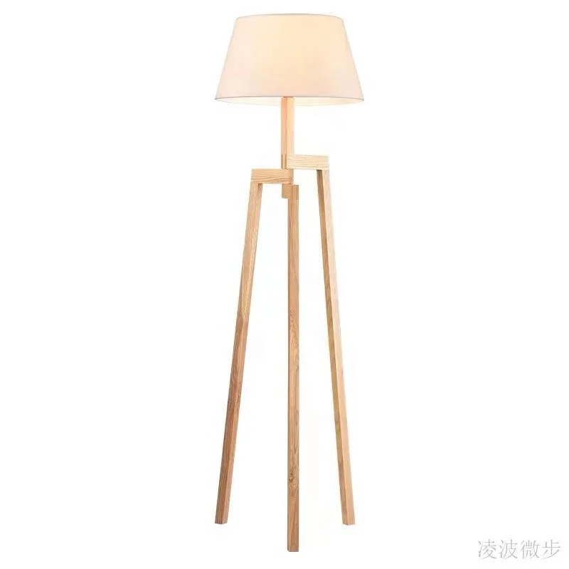 Деревянный штатив напольный светильник из льняной ткани для спальни