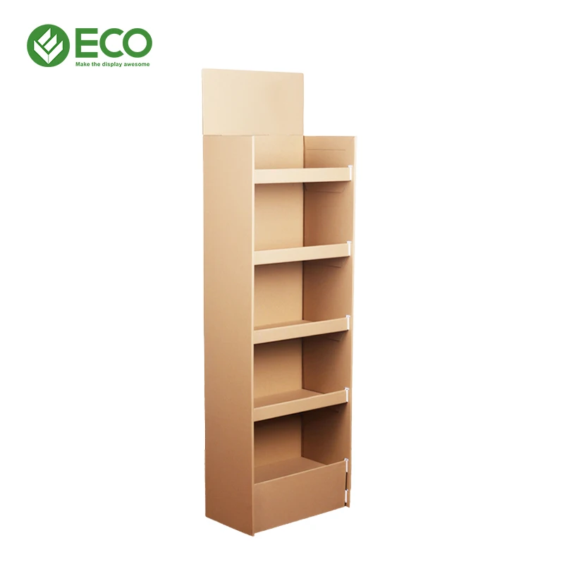 Custom Printed Product Display Rack Floor Cardboard Shelf Beverage Juice Display Stand for Supermarket