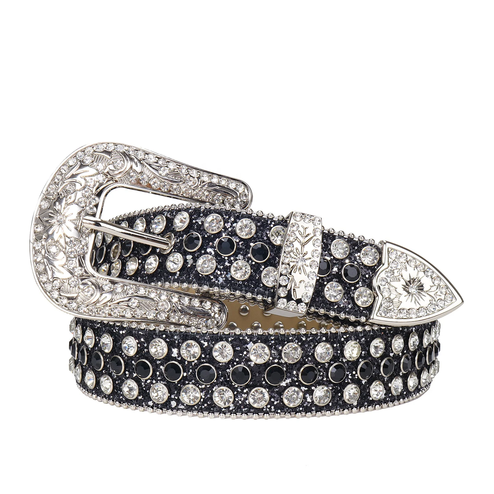 Western Bling Bling BB Cinturon De Diamante Designer Cowboy Customized Logo Floral Buckle Rhinestone Belts For Men Wholesale