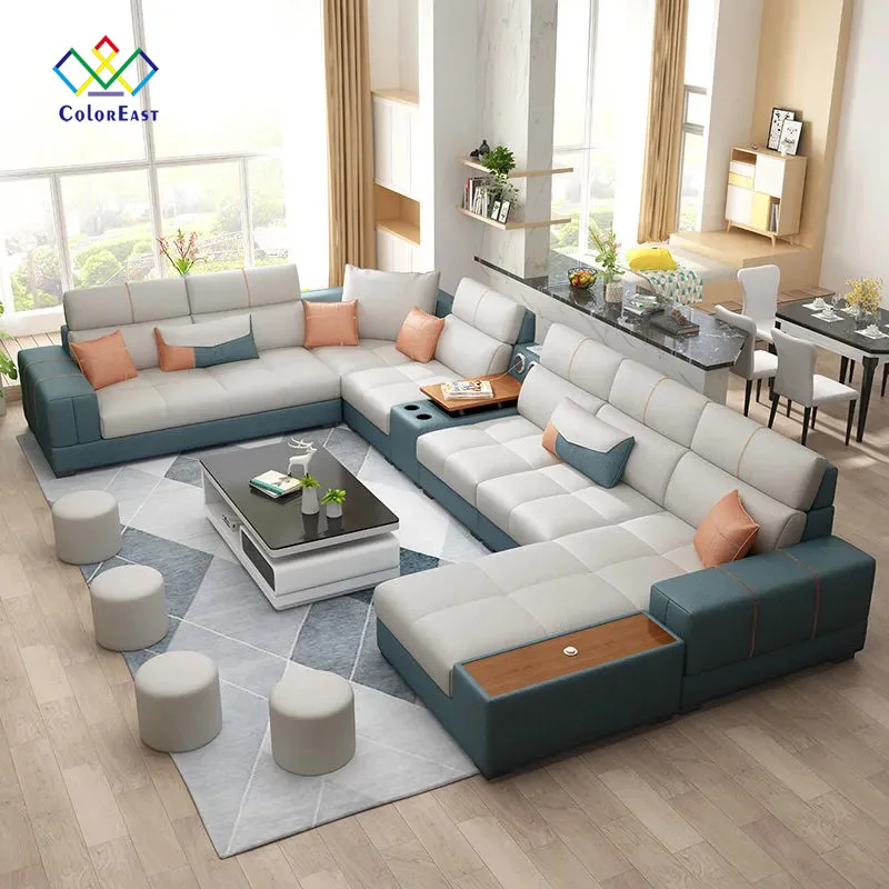 Modern Leather U Shaped Sectional Sofa Couch Bed 7 Piece Set Furniture Living Room Sofas Manufacturers For Home CEFS043