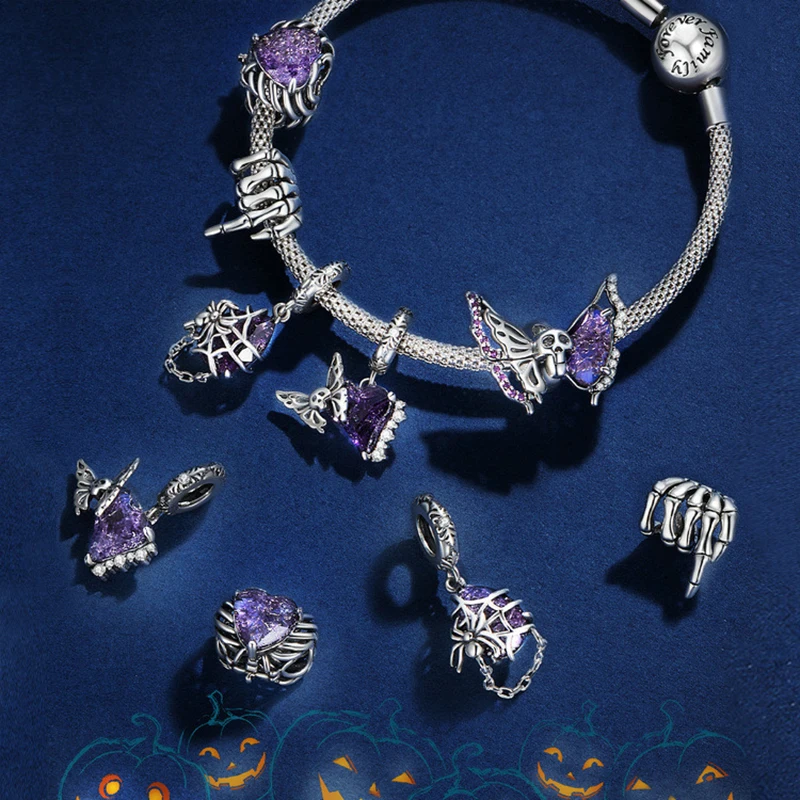New Arrival Halloween Series Vintage 925 Sterling Silver Skull Witch Fashion Jewelry Pendants Charms