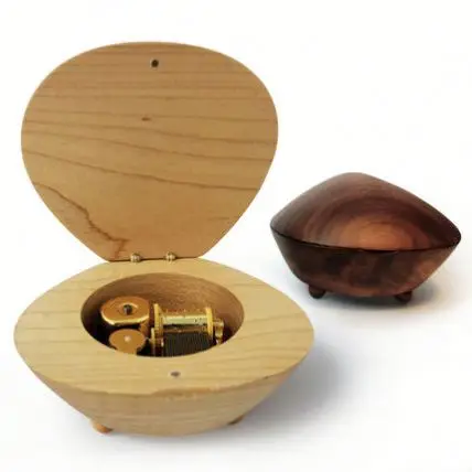 Most Interesting Shape Walnut Music Box Mechanism