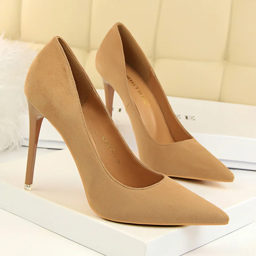 Faux Suede Classic Pumps Women Fashion Thin Heel Pointed Toe High Heels Female Party Dress Shoes Blue Beige Black Wine Red