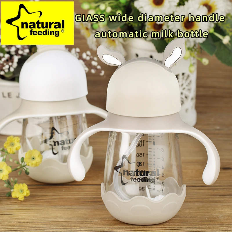 NEW 150 ML Glass Wide Neck Baby Milk Feeding Bottle with Silicon Handles and Protective Bottom anti-gas anti choking
