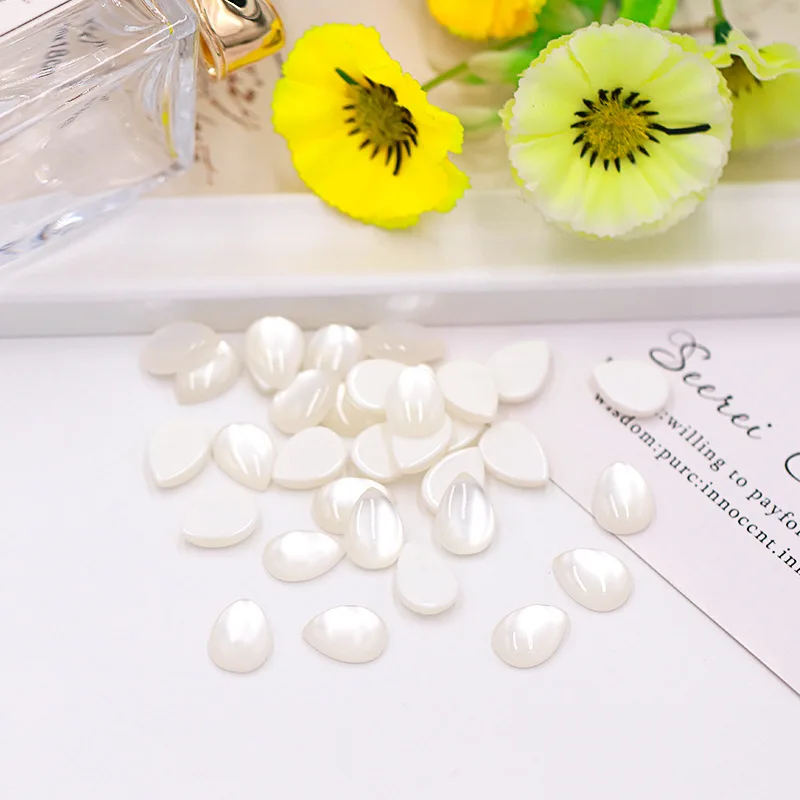 Diy Jewelry Findings Imitation Plastic Pearl ABS Beige Nail Sticker Handmade Fashion Faux Beads Half Cut Teardrop Loose Pearls