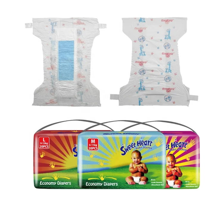 PE Backsheet Blue Core PE cartoon printing Magic Tape 3D Leakage Baby Diaper Cheap Baby Care Nappies Disposable Newborn baby use