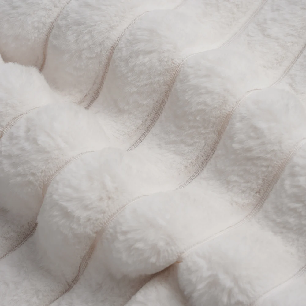 Luxury Warm Reversible Jacquard Striped Faux Fur Minky Sherpa Snow White Throw Blanket Super Soft Fuzzy Fleece Sofa Blanket