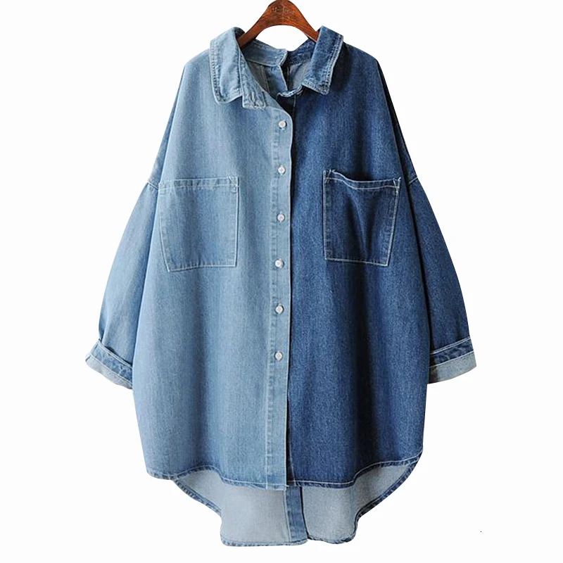 CHICEVER Denim Women Shirt Long Sleeve Loose Big Size Autumn Fashion Blouse 2020 New