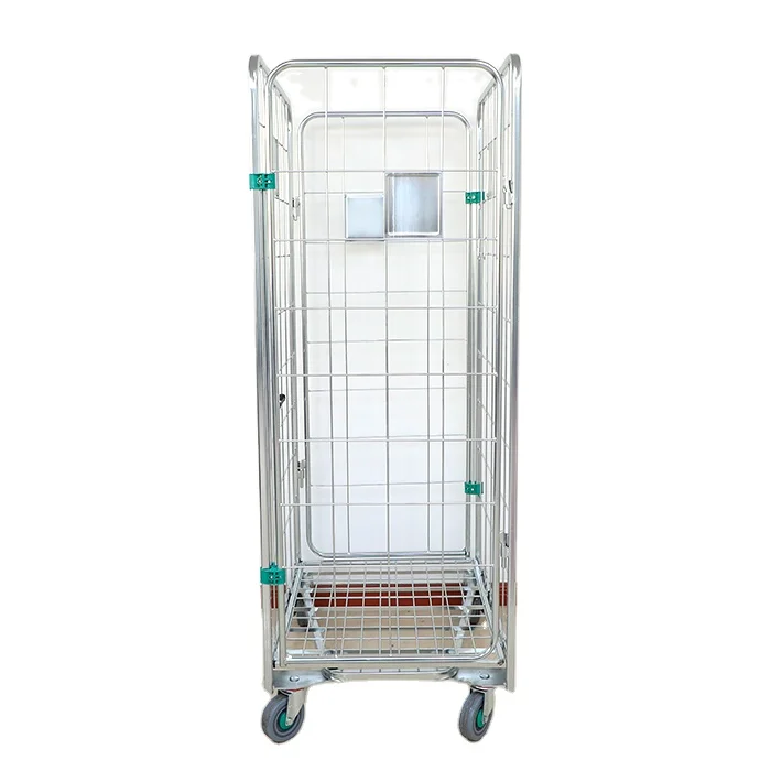 Heavy Duty Lockable Wire Roll Container Trolley Four Side Storage Nesting Metal Cart Trolley Roll Cage