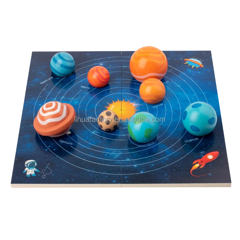 Montessori Educational Toy 2-4 Years Old Solar System & Wooden Planet Learning Board Astronaut Thinking Training Puzzle