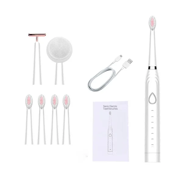 IPX7 Waterproof Portable 3 in 1 Electric Brush Facial Massage Smart Sonic Toothbrush for Female