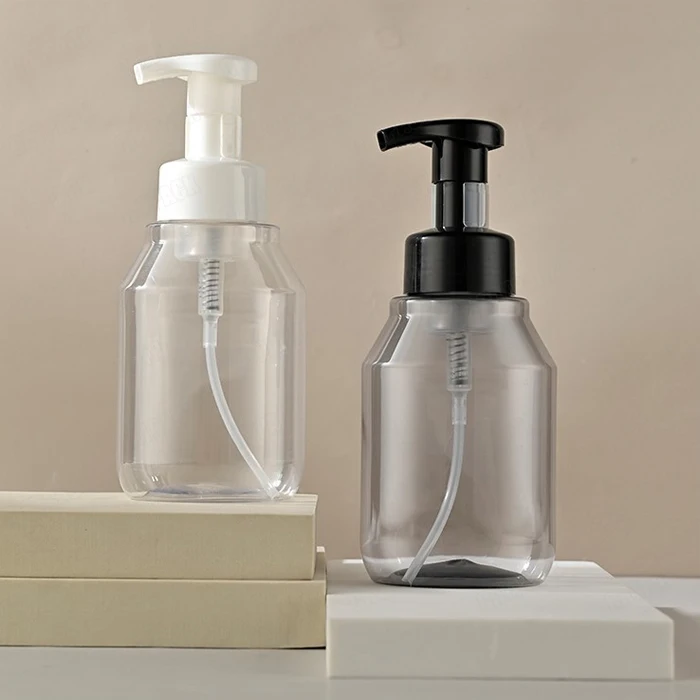 High Quality Pet Square Liquid Soap Dispenser Foaming Face Wash Bottle Cleanser Clear Foamer Pump 350ml Empty Foam Pump Bottles