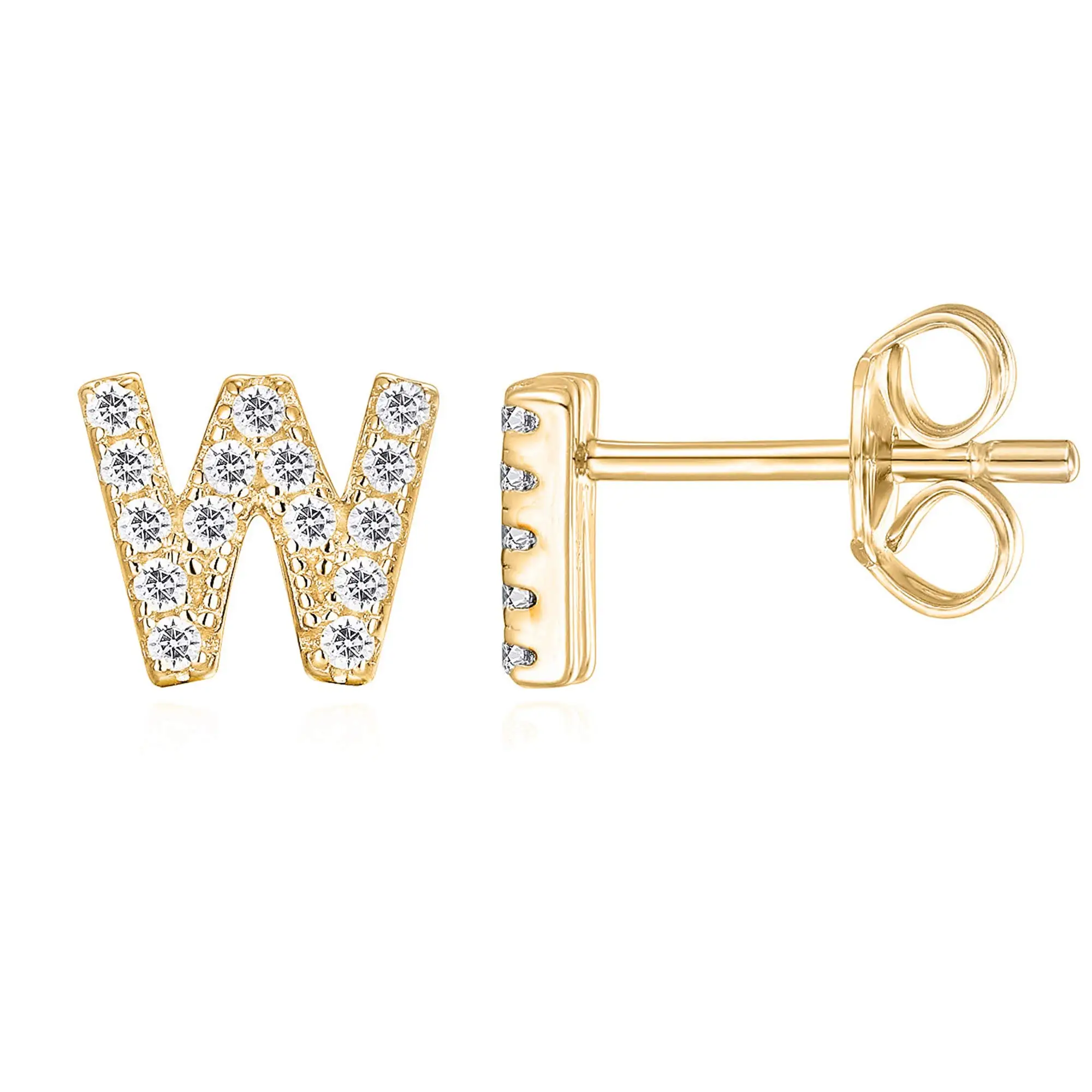 FirstMadam 18K Solid Gold Diamond Stud Earrings Fashion Alphabet Letter Initial Earrings