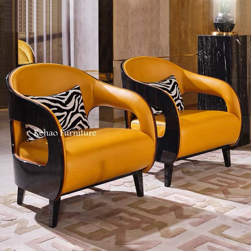 Living Room Furniture Solid Wood Leg Velvet Fabric Single Leisure Accent Club Luxury Modern orange Indoor Fancy Chair