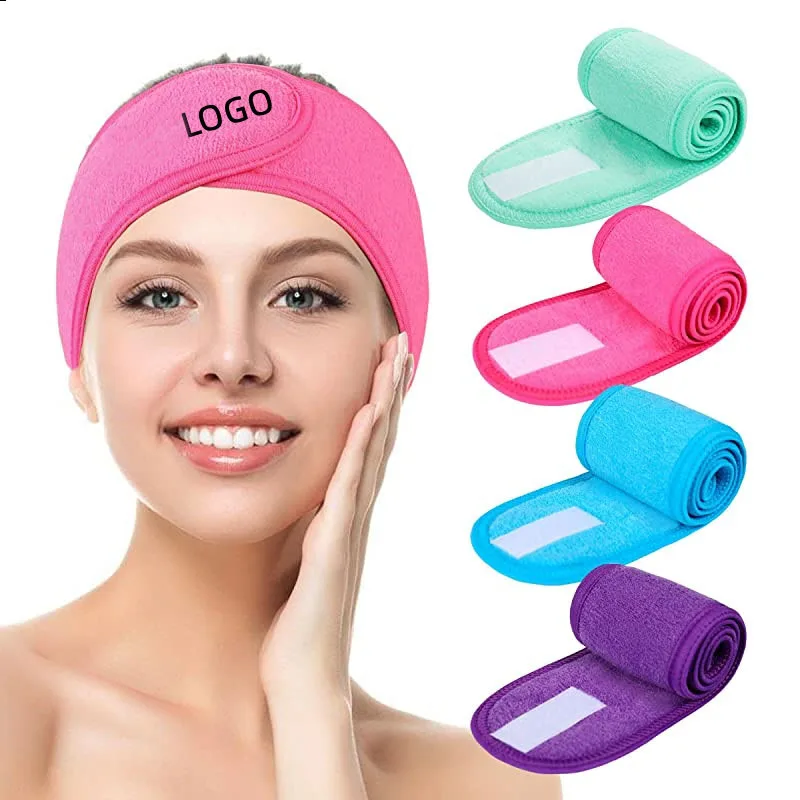 Custom Adjustable Stretch Yoga Make Up Wrap Embroidered Headbands Face Wash Hairband Terry Spa Headband for Women