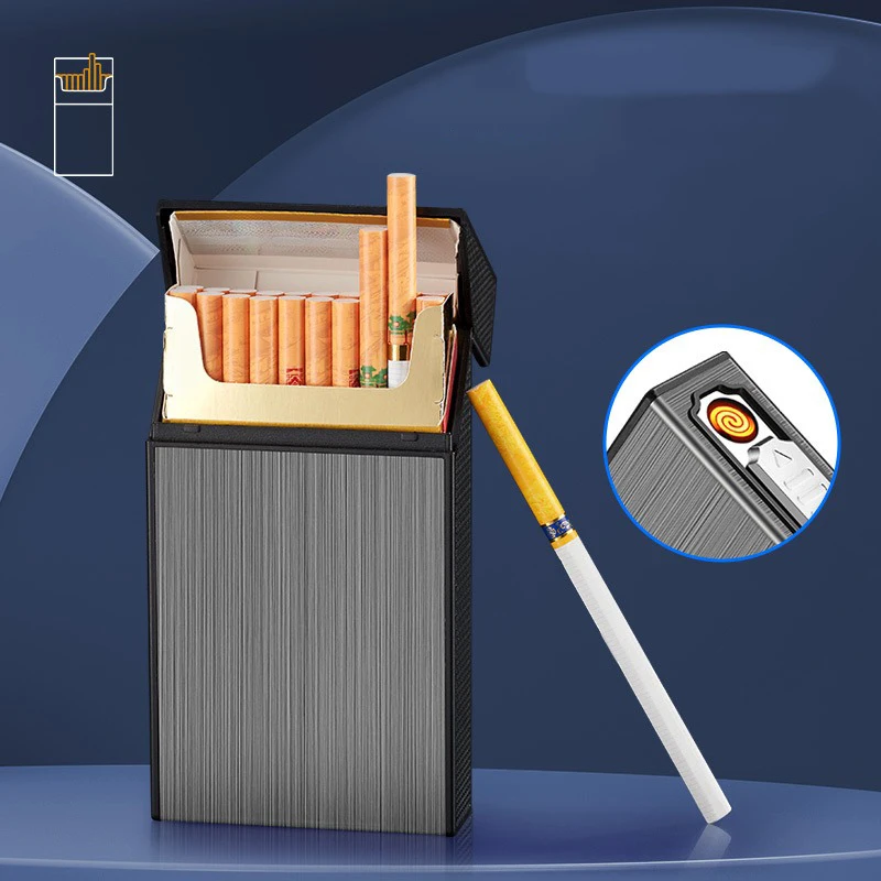 Custom USB 20 Capacity Aluminium Cigarette Case with Switch Flip Closure Modern Brushed Metal Design for Business Gifts
