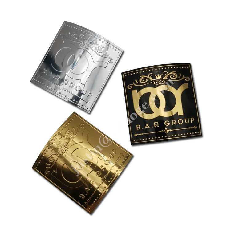 custom gold embossed metal printed logo label high quality aluminium sticker label with adhesive